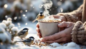Ce geste avec une tasse en hiver qui aide les oiseaux de nos jardins à tenir le froid, voici pourquoi il change tout sans qu’on y pense