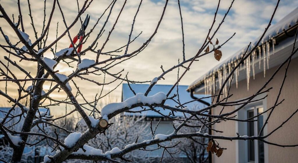 J’ignorais que couper ces branches fruitières pouvait à la fois booster la récolte de l’an prochain… et transformer la maison en décor d’hiver féérique