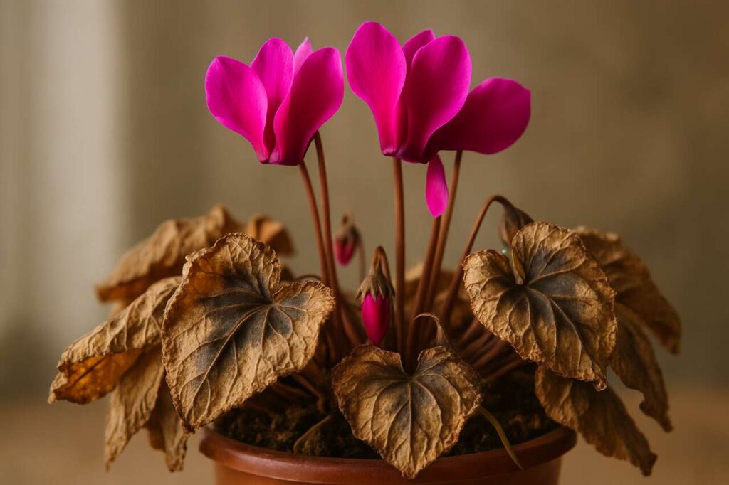 Le cyclamen qui sèche est une déception, mais ce n’est pas une faute : c’est une réponse biologique